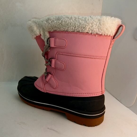 Cat & Jack Big Girls Pink & Gray Winter Snow Boots - Size 6 - Picture 3 of 6